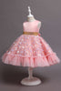 Indlæs billede til gallerivisning En Line Jewel Neck Pink Girl Party Dress med applikationer