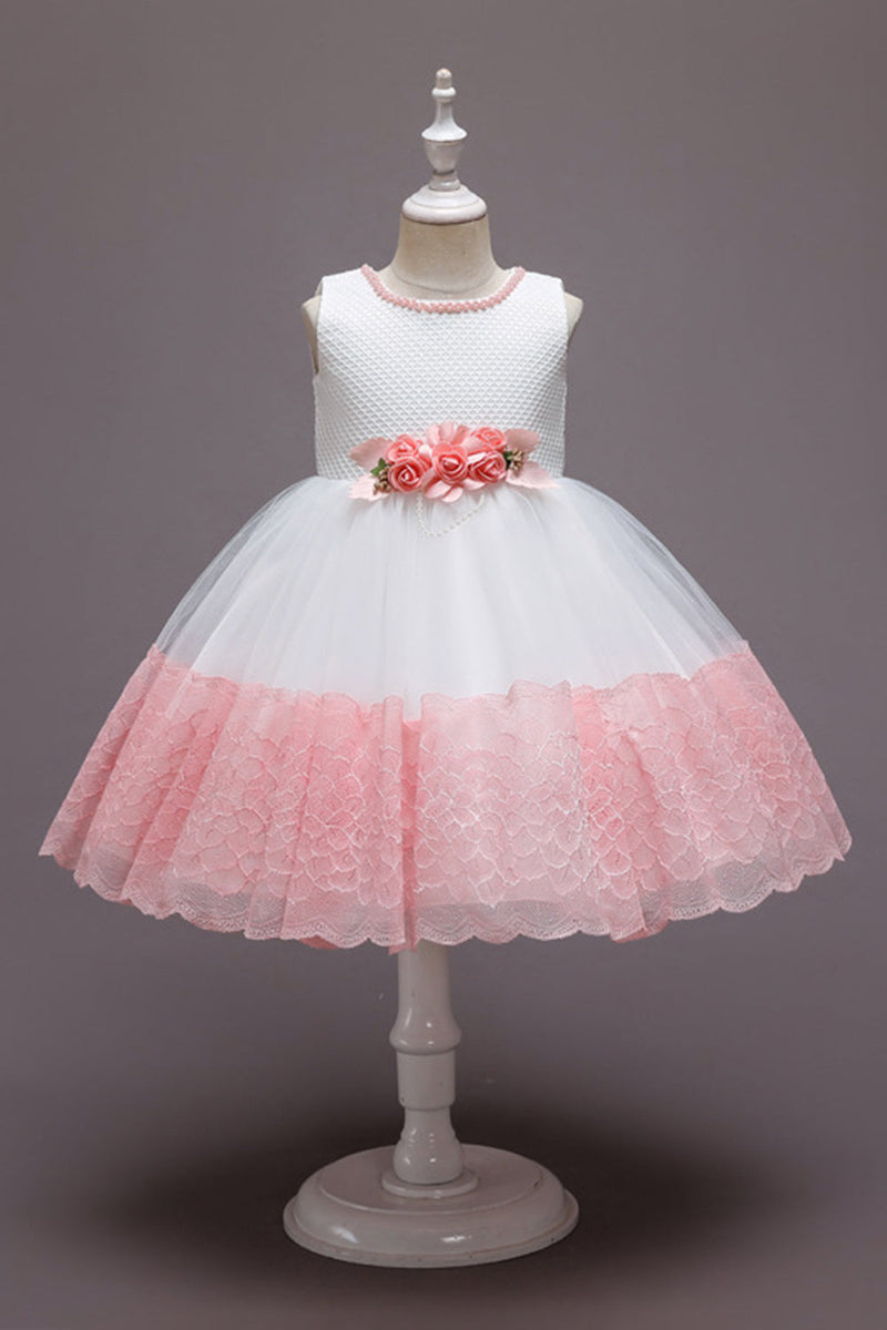 Indlæs billede til gallerivisning Pink ærmeløs blomstertyl pigers kjole med sløjfe