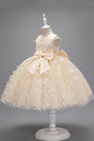 Champagne Princess Butterfly Tulle Girls 'Dress med sløjfe