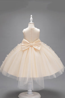 Champagne Princess Butterfly Tulle Girls 'Dress med sløjfe