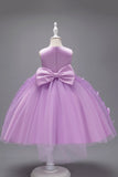 Champagne Princess Butterfly Tulle Girls 'Dress med sløjfe