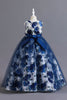 Indlæs billede til gallerivisning Blå blomst tyl lang pigekjole med flæser