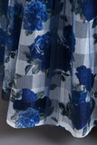 Blå blomst tyl lang pigekjole med flæser