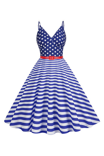 Striber ærmeløs gynge 1950'erne kjole med stjerne