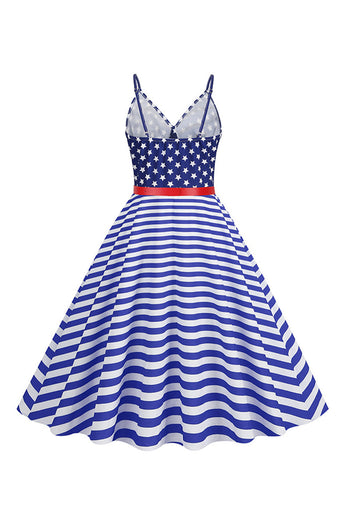 Striber ærmeløs gynge 1950'erne kjole med stjerne