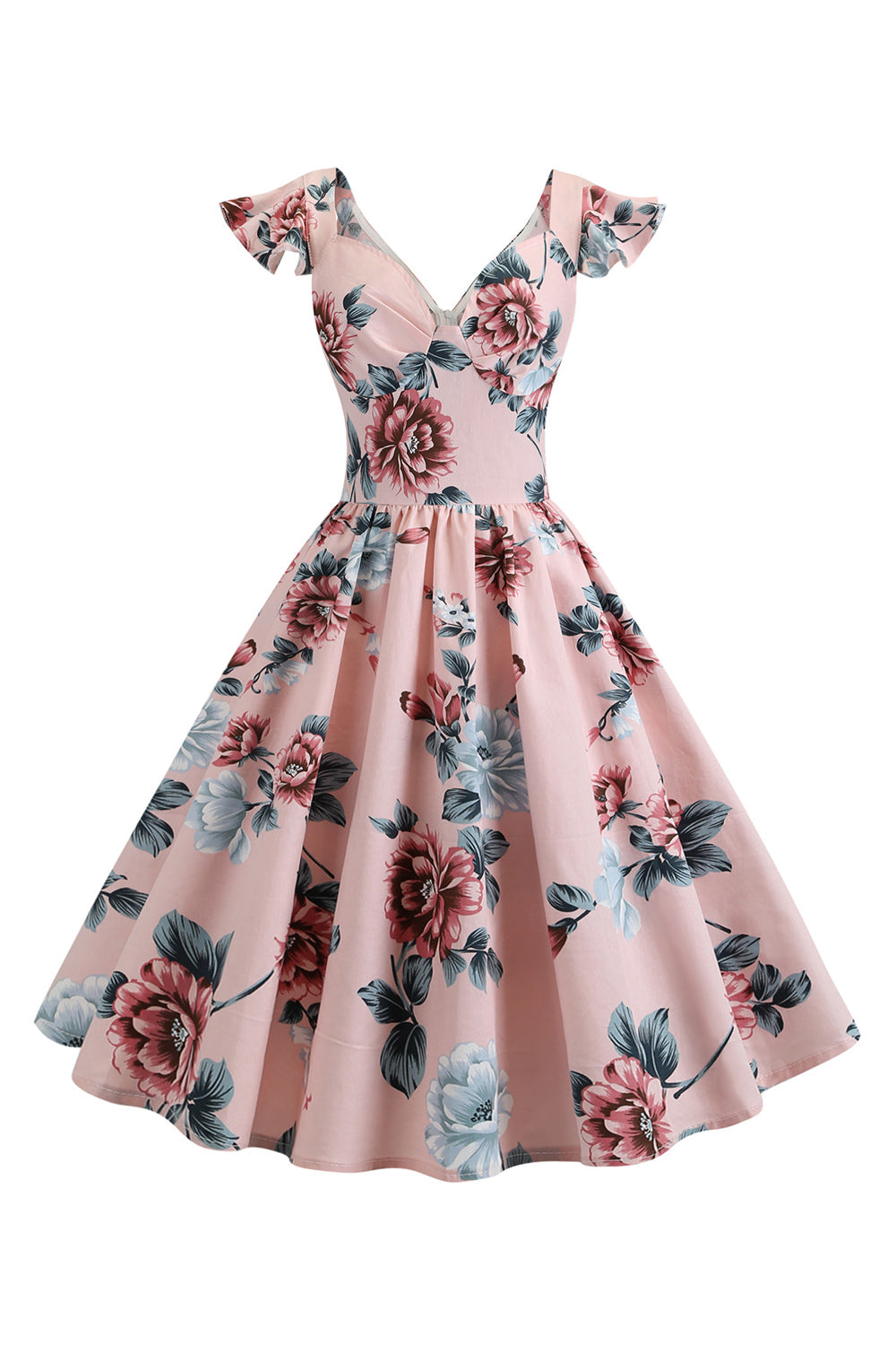 Pink blomsterprint swing 1950'erne kjole