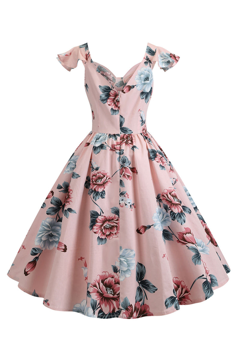 Indlæs billede til gallerivisning Pink blomsterprint swing 1950&#39;erne kjole