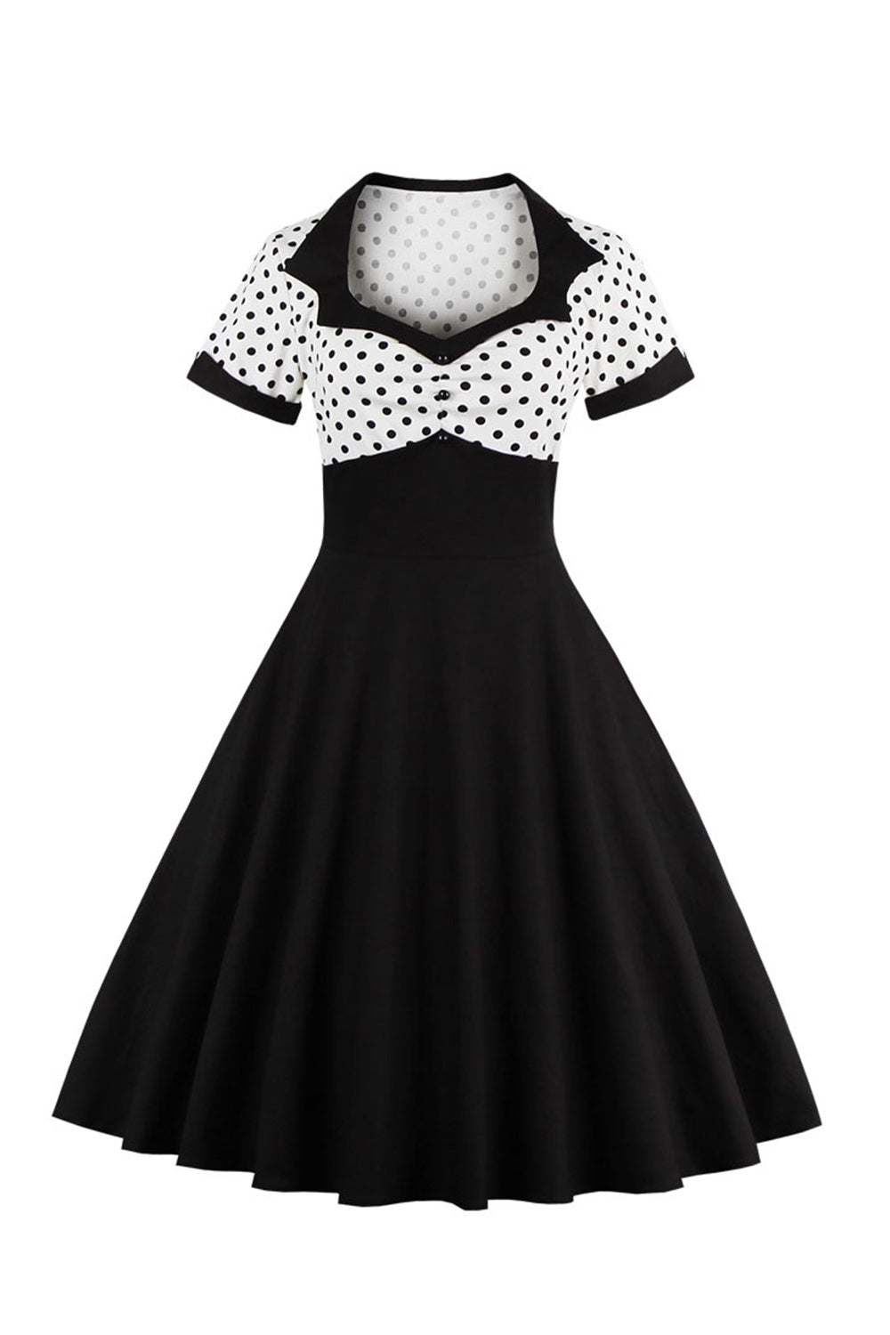 Sort Polka Dots Swing 1950'er kjole med korte ærmer