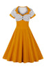 Indlæs billede til gallerivisning Sort Polka Dots Swing 1950&#39;er kjole med korte ærmer