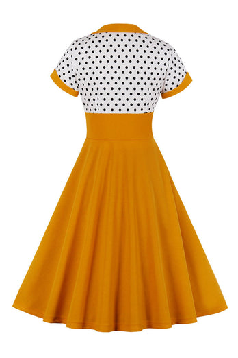 Sort Polka Dots Swing 1950'er kjole med korte ærmer