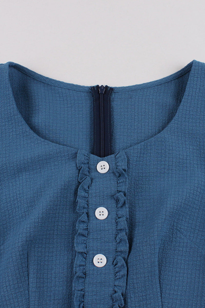 Indlæs billede til gallerivisning Blue Plaid Swing 1950&#39;er kjole med flæser