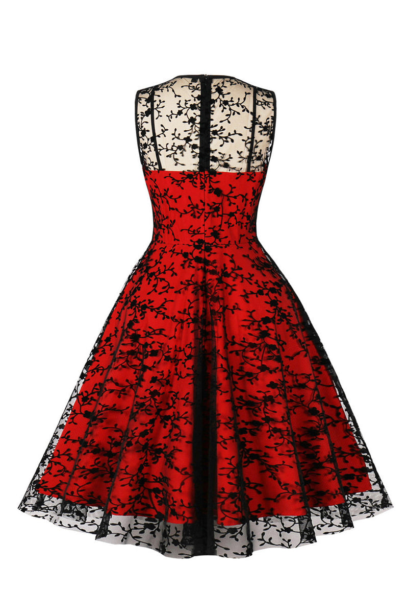 Indlæs billede til gallerivisning Rød blonde swing vintage kjole