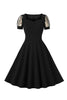 Indlæs billede til gallerivisning Sort swing 1950&#39;er kjole med korte ærmer