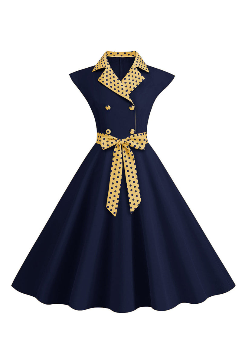Indlæs billede til gallerivisning Sorte prikker Swing 1950&#39;erne kjole med sløjfe