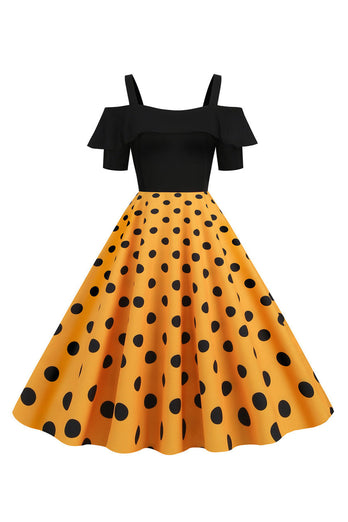Sort kold skulder polka prikker 1950'erne kjole