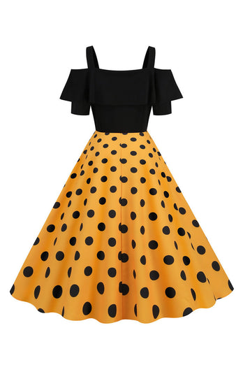 Sort kold skulder polka prikker 1950'erne kjole
