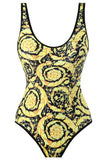 One Piece Green Printed High Waist Swimwear med Beach Skirt