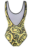 One Piece Green Printed High Waist Swimwear med Beach Skirt