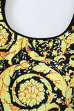 One Piece Green Printed High Waist Swimwear med Beach Skirt