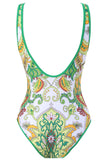 One Piece Green Printed High Waist Swimwear med Beach Skirt