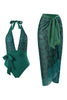 Indlæs billede til gallerivisning Halter hals grøn badetøj i ét stykke med strandnederdel