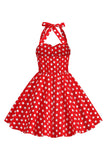 Halter Red Vintage Polka Dot 50'er pigekjole med sløjfe