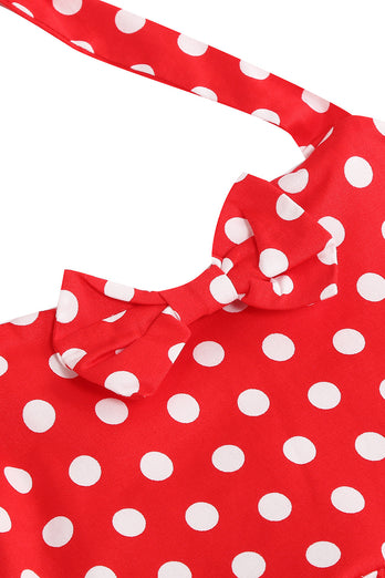 Halter Red Vintage Polka Dot 50'er pigekjole med sløjfe