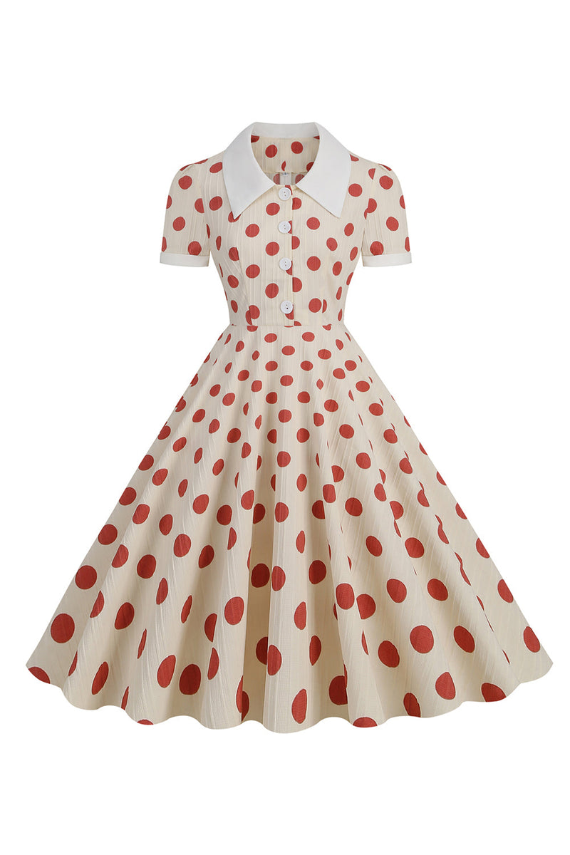 Zapaka Kvinder Rød 1950'erne Kjole Polka Dots Button Vintage med ærmer – ZAPAKA DA