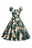 Sort blomsterprint Swing Retro Kjole med korte ærmer