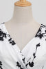 Indlæs billede til gallerivisning Sort V hals print ærmeløs kjole fra 1950&#39;erne