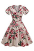 Indlæs billede til gallerivisning Pink V hals blomsterprint swing vintage kjole