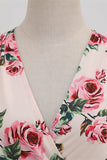 Pink V hals blomsterprint swing vintage kjole