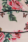 Pink V hals blomsterprint swing vintage kjole