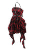 Indlæs billede til gallerivisning En skulder rød plaid asymmetrisk vintage kjole