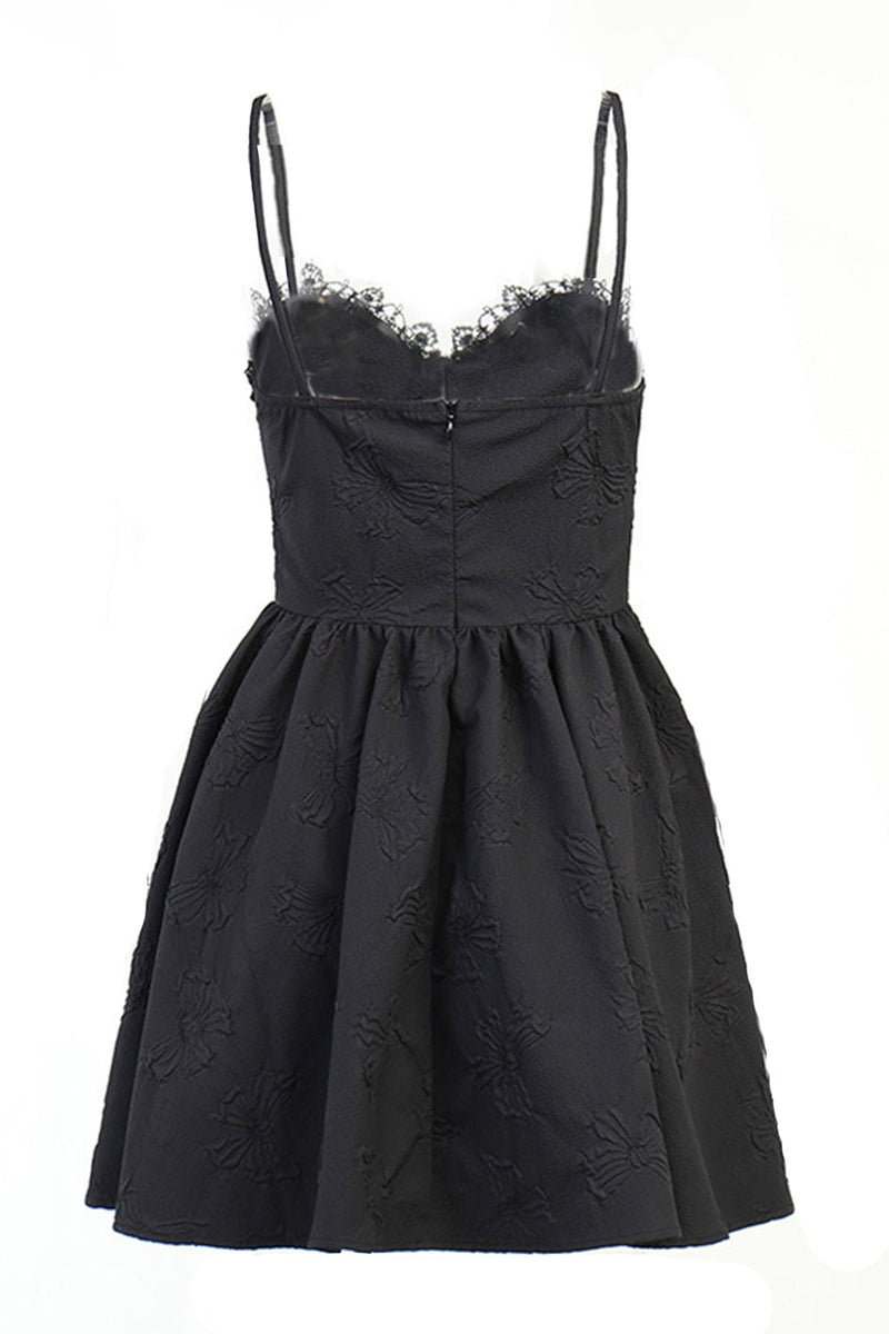 Indlæs billede til gallerivisning Spaghetti stropper Sort 1950&#39;er kjole med blonder