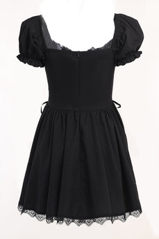 Pufærmer Sort 1950'er kjole med blonder