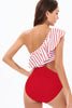 Indlæs billede til gallerivisning One Shoulder Stripe Red Badetøj med flæser