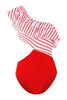 Indlæs billede til gallerivisning One Shoulder Stripe Red Badetøj med flæser