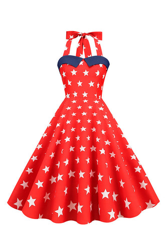 Red Stars trykt halter 1950'erne kjole