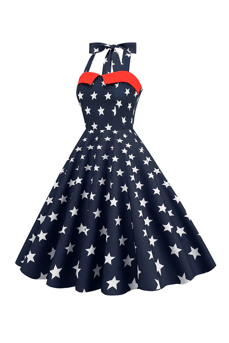 Indlæs billede til gallerivisning Red Stars trykt halter 1950&#39;erne kjole