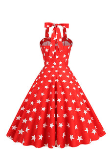 Red Stars trykt halter 1950'erne kjole