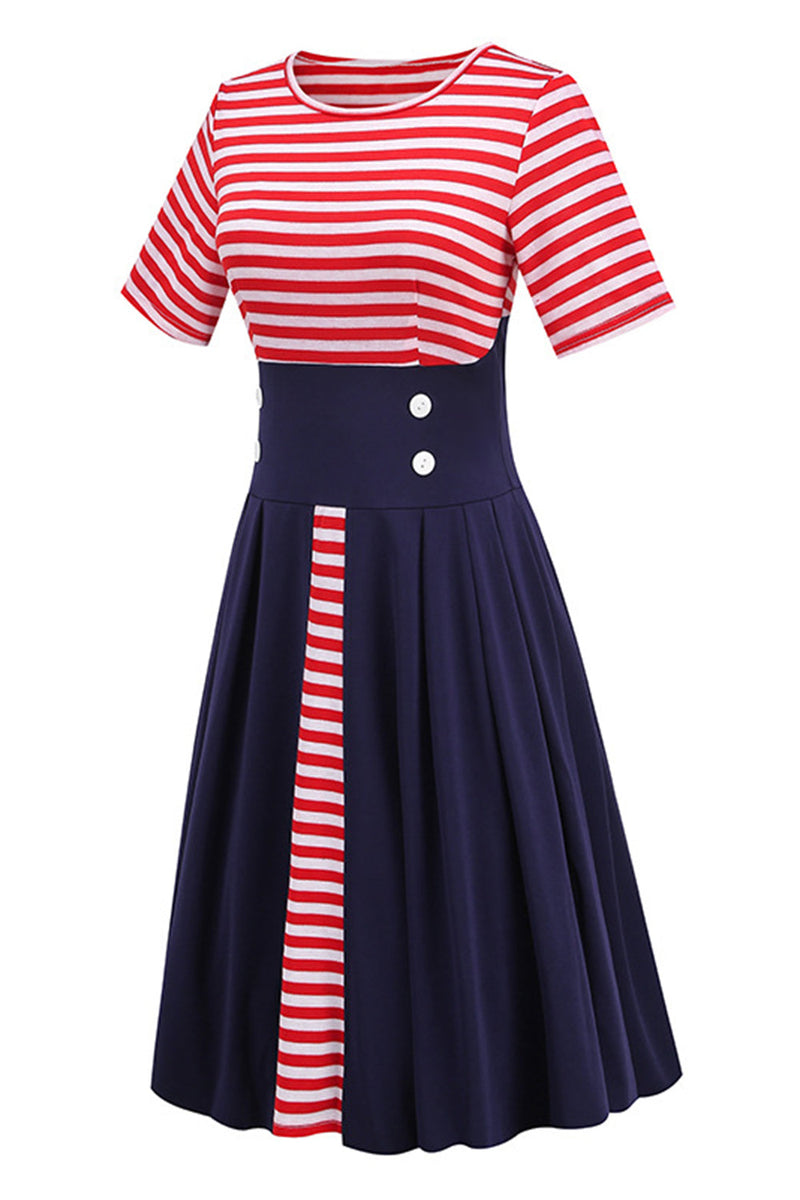Indlæs billede til gallerivisning Røde striber kortærmet kjole fra 1950&#39;erne