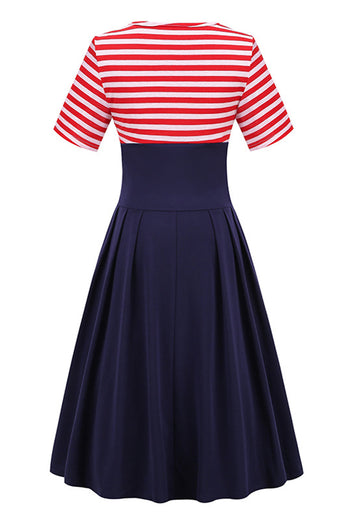 Røde striber kortærmet kjole fra 1950'erne