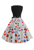 Indlæs billede til gallerivisning Sort trykt ærmeløs kjole fra 1950&#39;erne med bælte