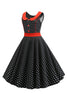 Indlæs billede til gallerivisning Sorte prikker ærmeløs swing vintage kjole