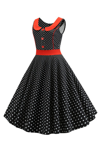 Sorte prikker ærmeløs swing vintage kjole