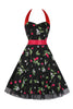 Indlæs billede til gallerivisning Hepburn stil halter tyl sort trykt 1950&#39;erne kjole
