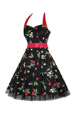 Hepburn stil halter tyl sort trykt 1950'erne kjole