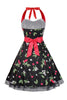 Indlæs billede til gallerivisning Hepburn stil halter tyl sort trykt 1950&#39;erne kjole