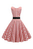 Indlæs billede til gallerivisning Hvid ærmeløs plaid 1950&#39;erne kjole med knap